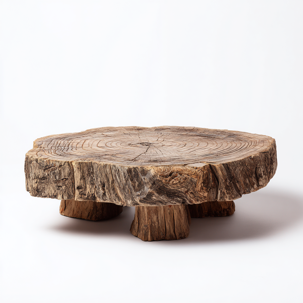 Table basse rustique en tronc darbre massif