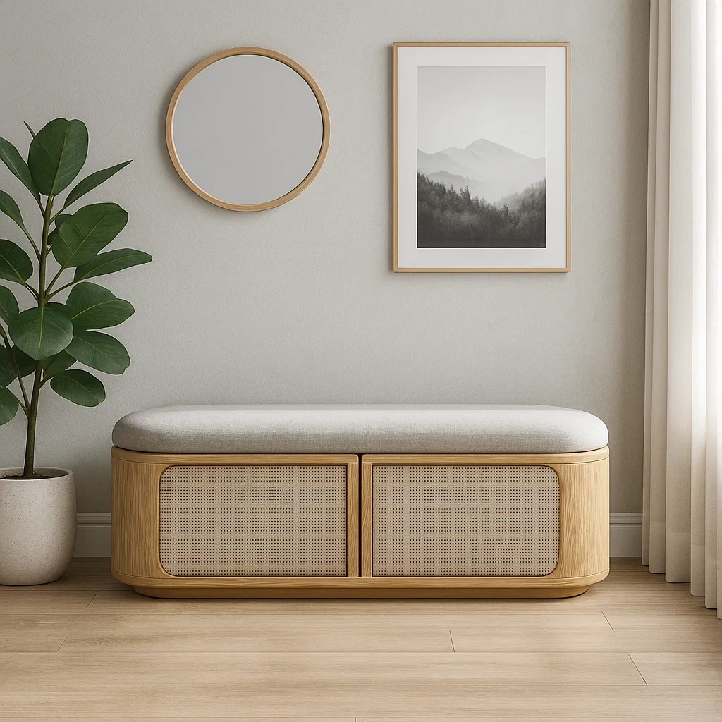 banc avec assise rembourrée et rangement intégré