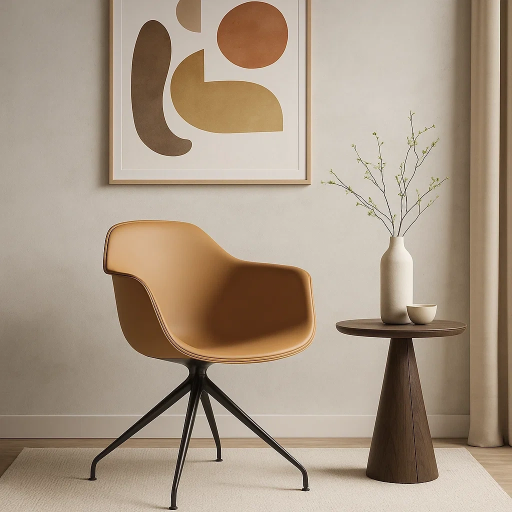 chaise moderne pivotante en plastique avec pieds en métal