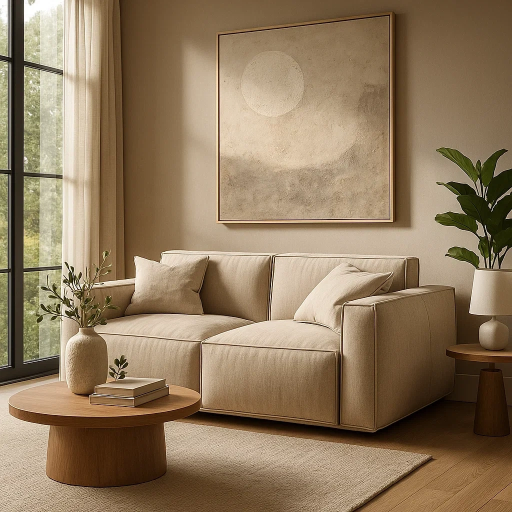 Canapé modulaire beige avec accoudoirs