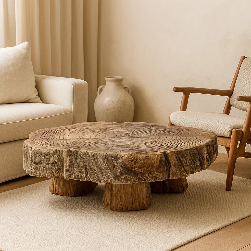 Table basse rustique en tronc darbre massif