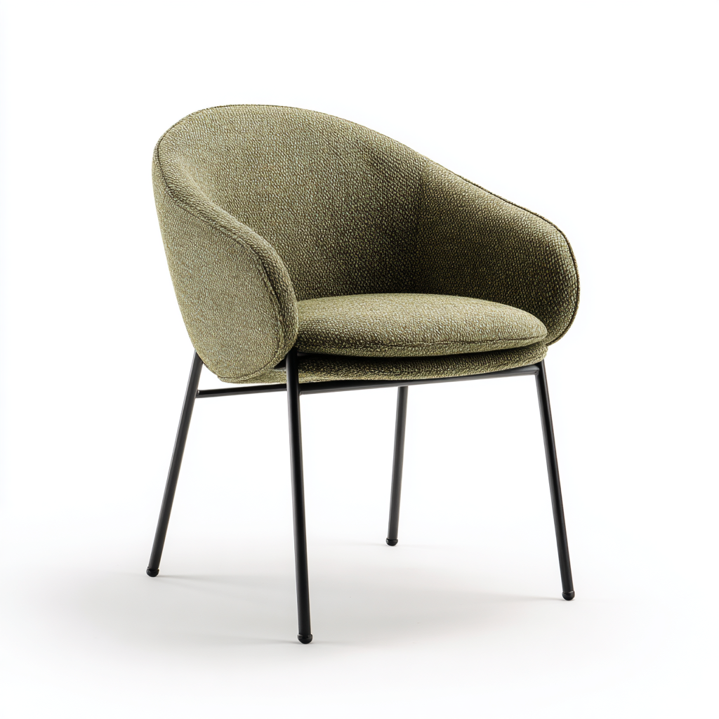 Chaise design avec accoudoirs en tissu vert olive