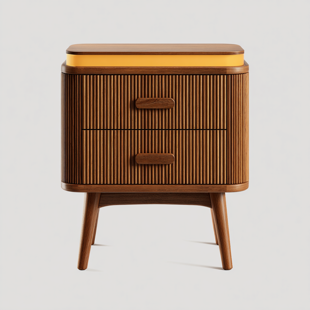 Table de chevet en bois à deux tiroirs avec dessus contrastant