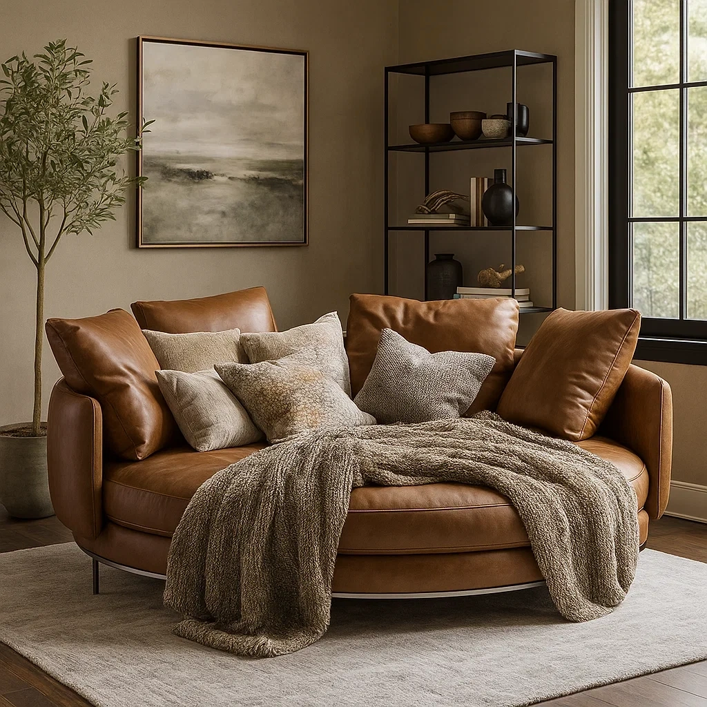 Canapé moderne avec deux accoudoirs et un grand coussin