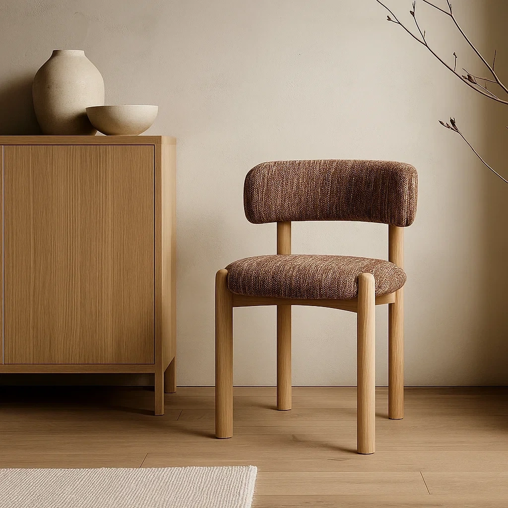 chaise de salle à manger en tissu et bois clair