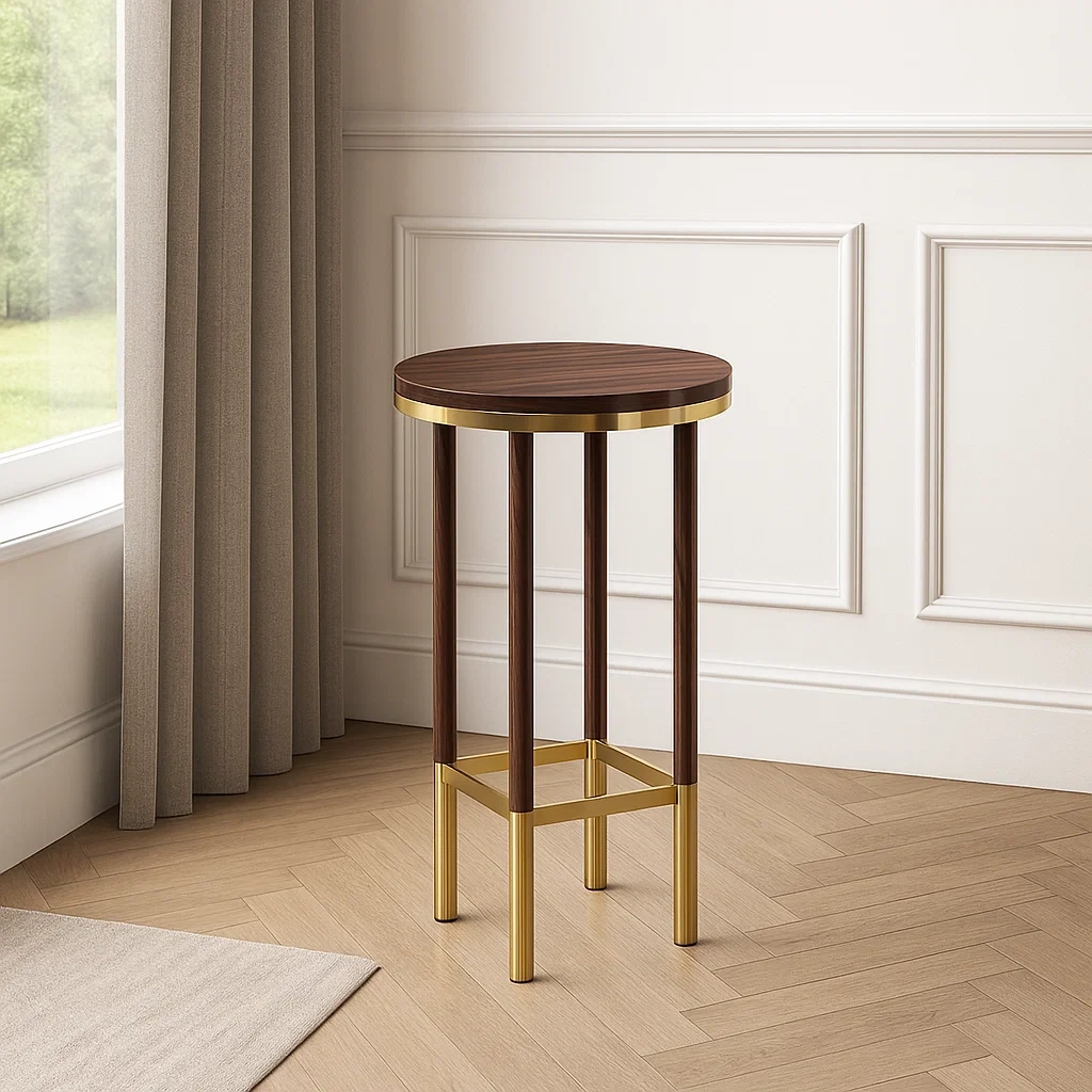 chaise haute ronde en bois et métal