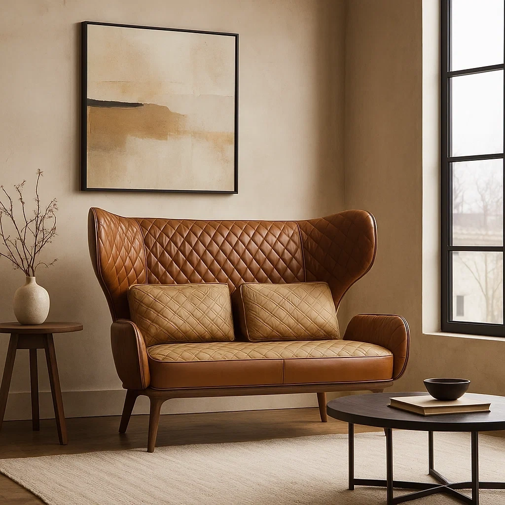 Canapé à dossier haut avec cuir surdimensionné