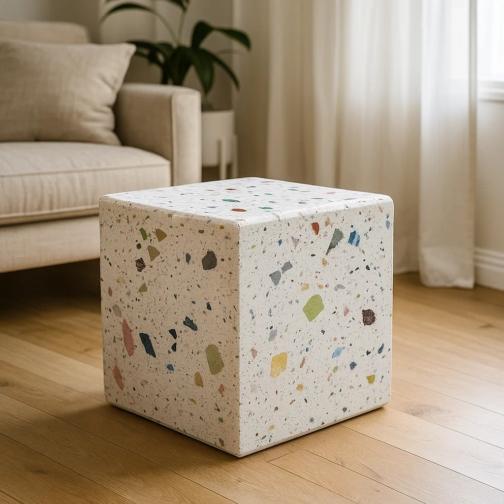 Table basse cubique en terrazzo coloré