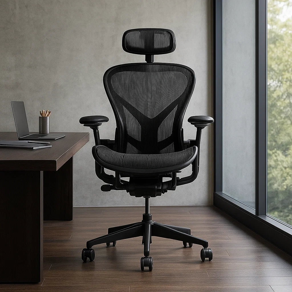 Chaise de bureau ergonomique en maille avec appui-tête réglable