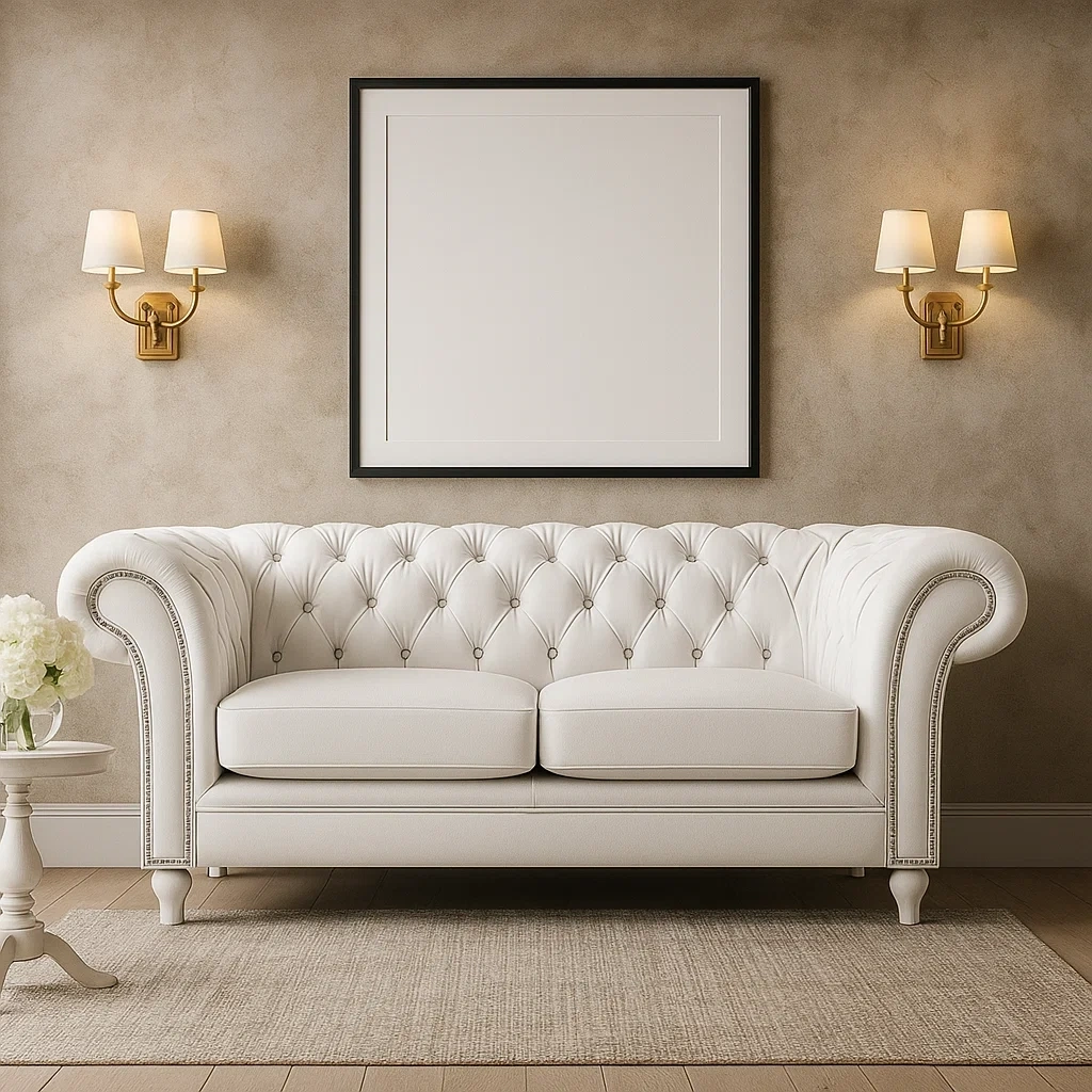 Canapé en cuir blanc avec boutons