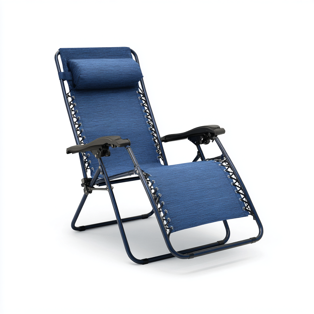 Chaise longue pliante de jardin en métal avec dossier réglable et appui-tête