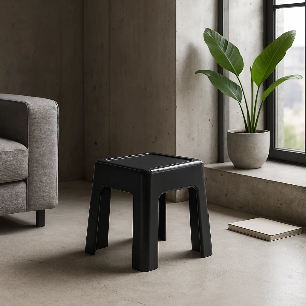 Tabouret carré en plastique noir simple et pratique