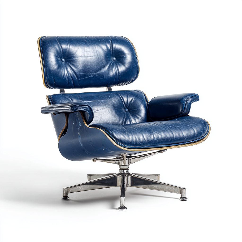 Fauteuil de bureau ergonomique en cuir bleu avec piètement en métal
