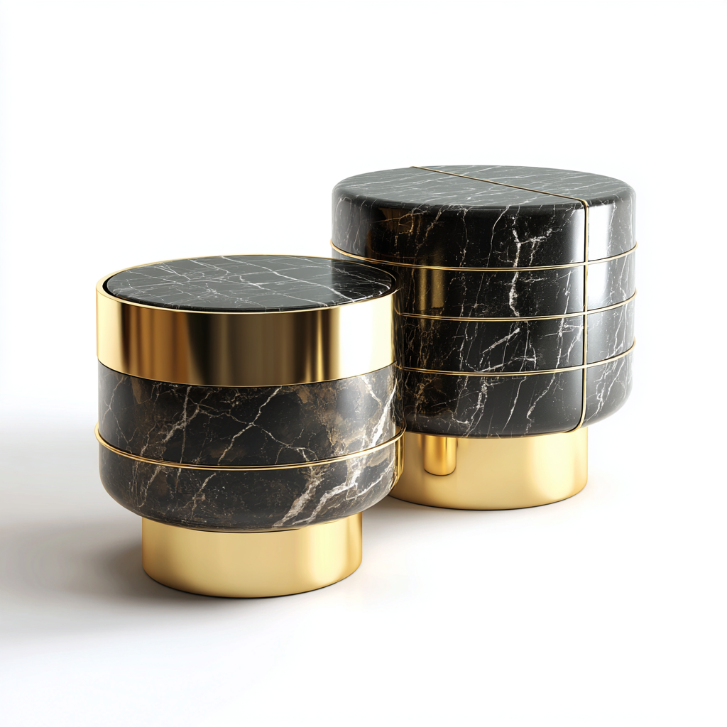 Ensemble de tables d appoint modernes en marbre noir avec base dorée