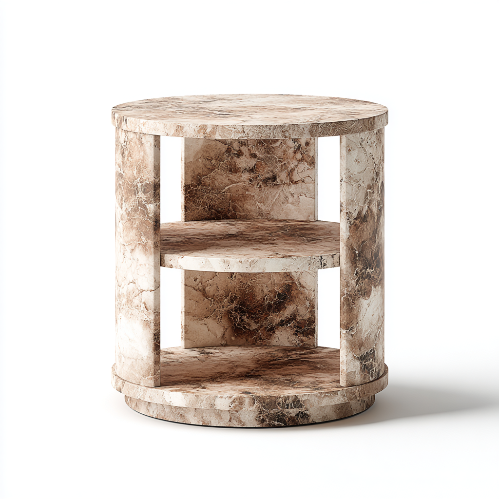 Table d’appoint ronde moderne en marbre avec deux étagères