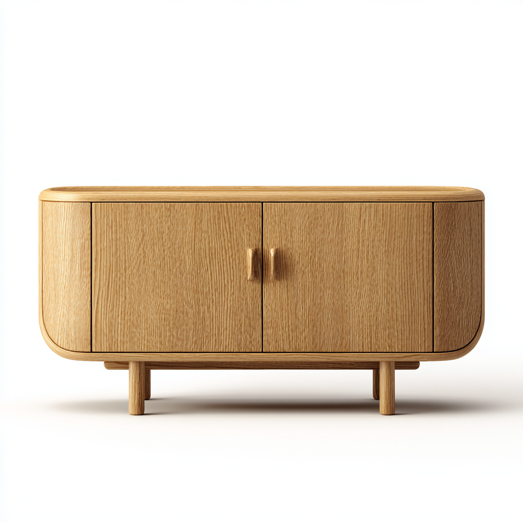 Buffet moderne en chêne avec coins arrondis