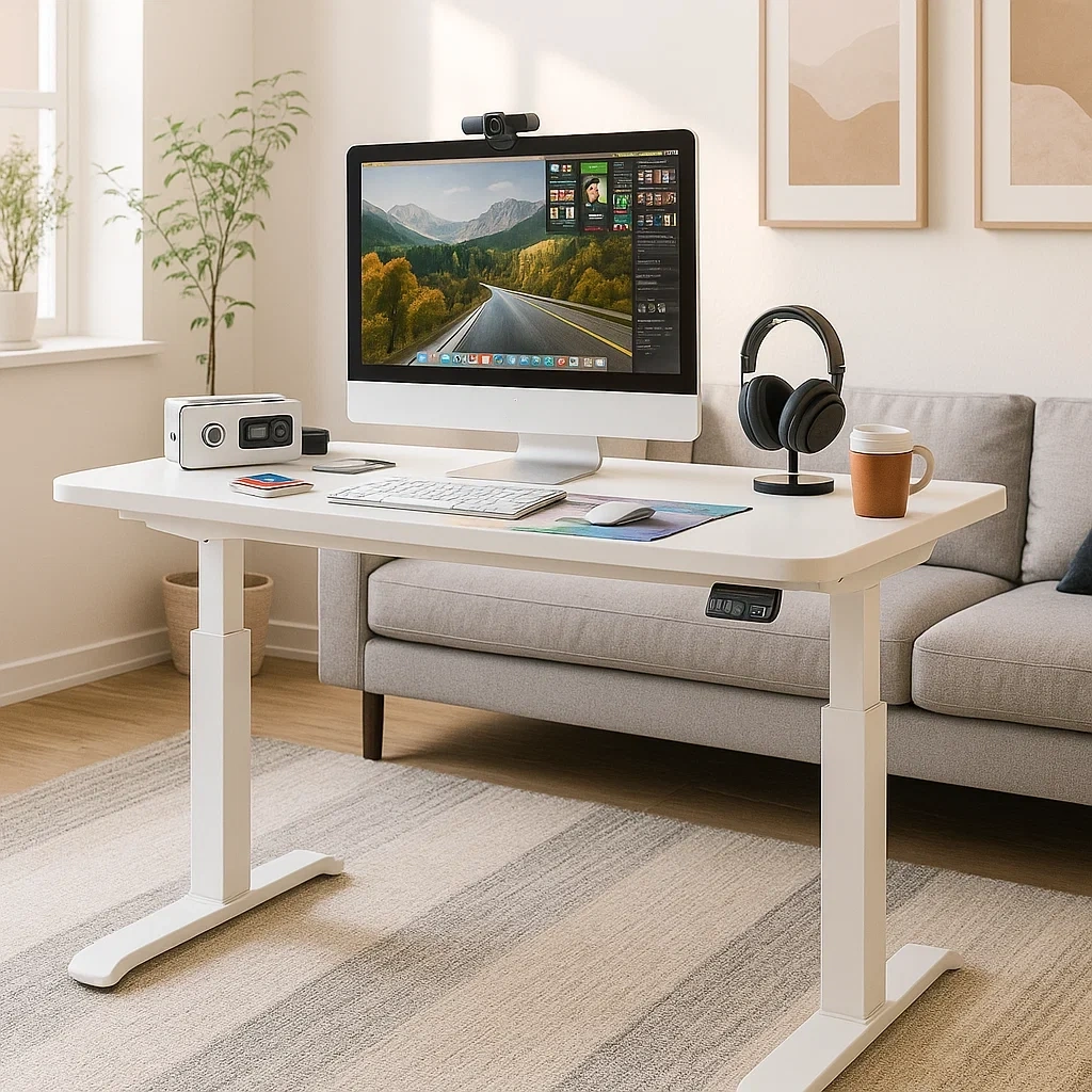 Bureau électrique réglable en hauteur blanc moderne