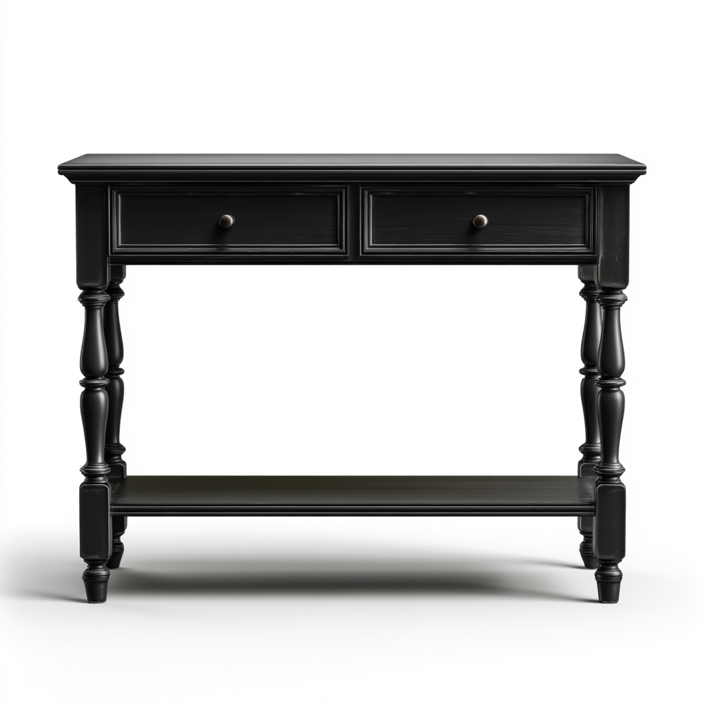 Console en bois avec tiroirs et étagère