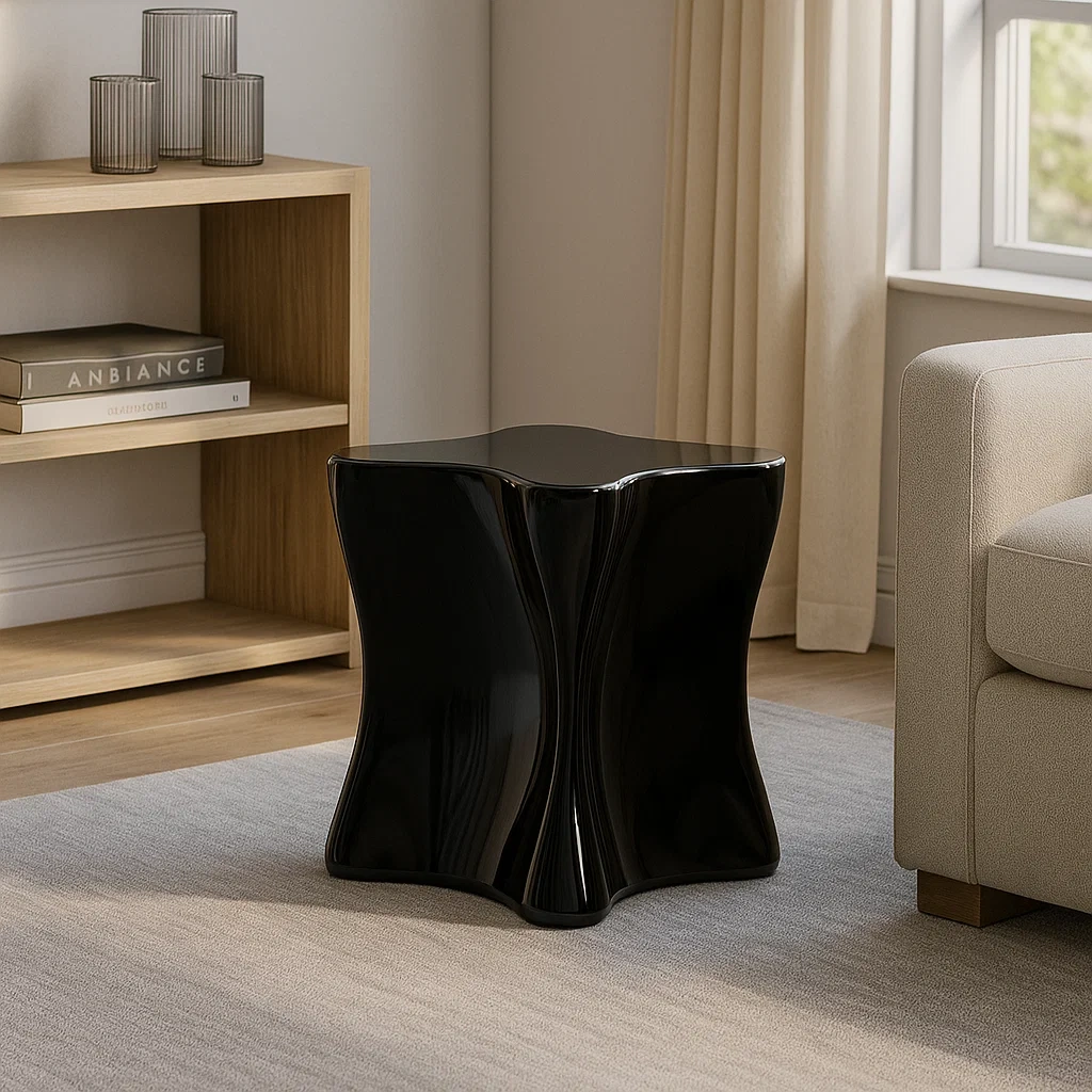 Tabouret design contemporain noir en résine brillante