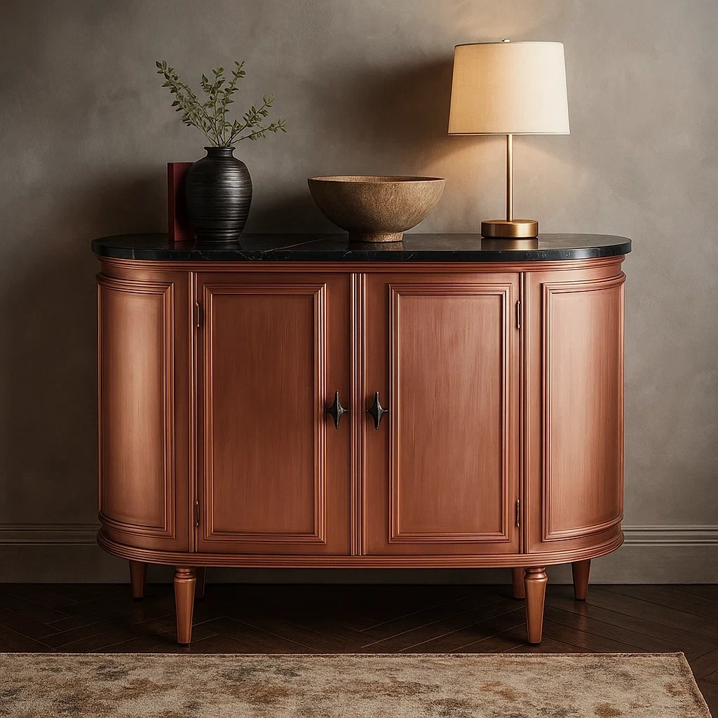 Commode ovale en bois avec plateau en marbre