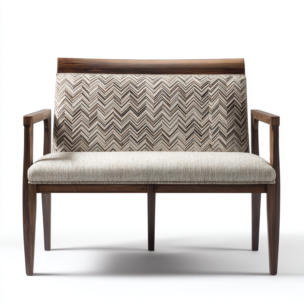 banc avec accoudoirs et dossier rembourré motif chevron