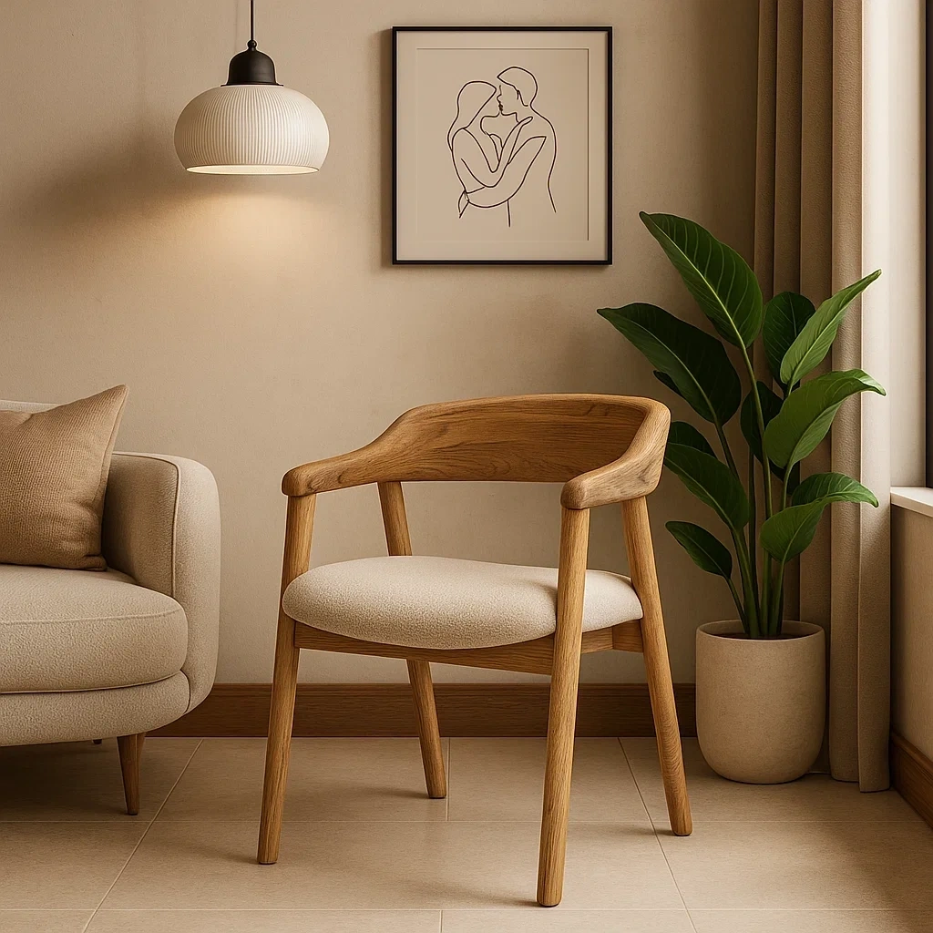 chaise de salle à manger moderne en bois massif avec assise en tissu