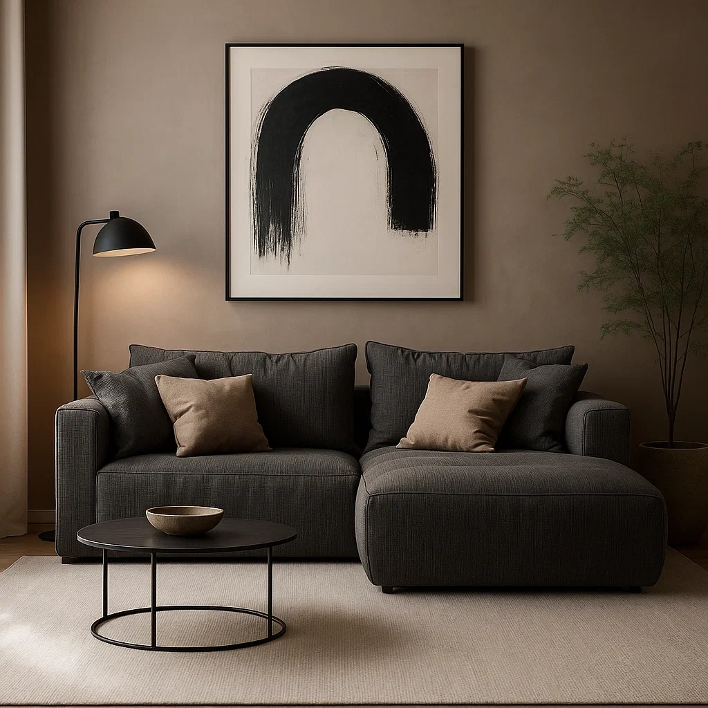 Canapé avec méridienne en tissu gris foncé