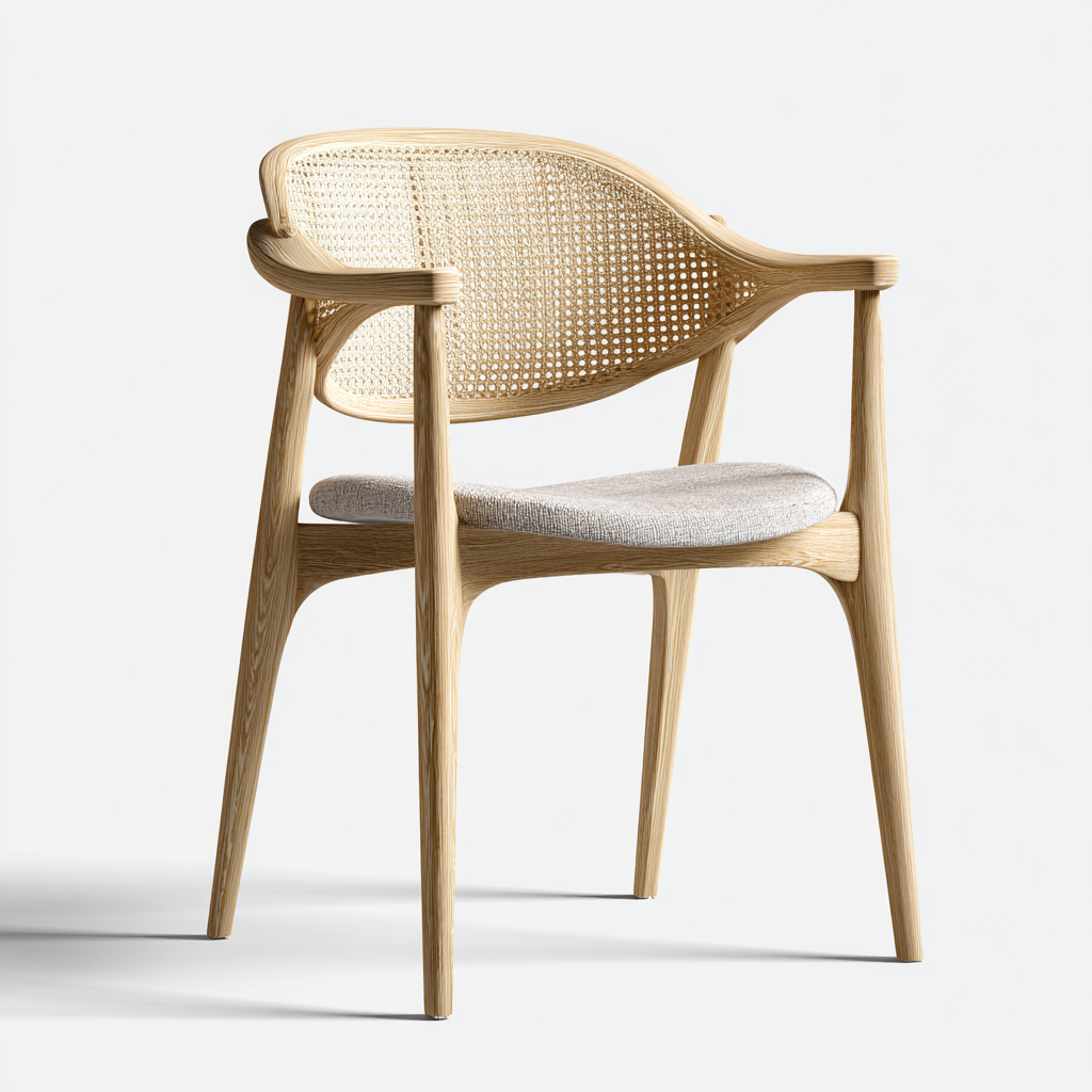 Chaise de salle à manger moderne en bois clair avec coussins en tissu beige