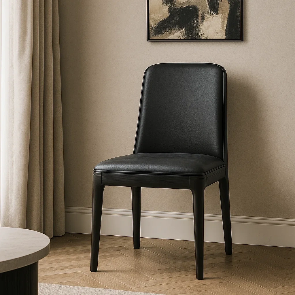 Chaise de salle à manger moderne en similicuir noir