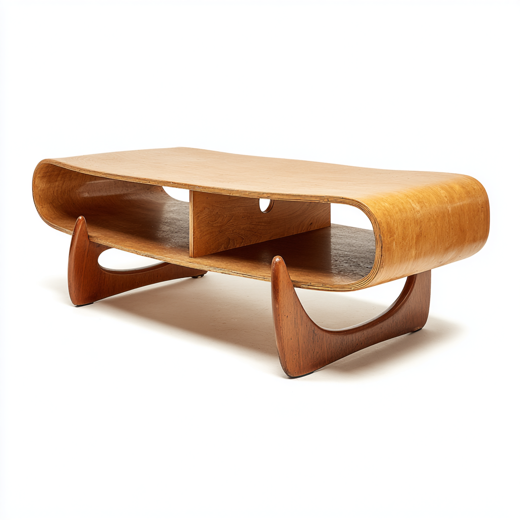 Table basse en bois courbé au design organique