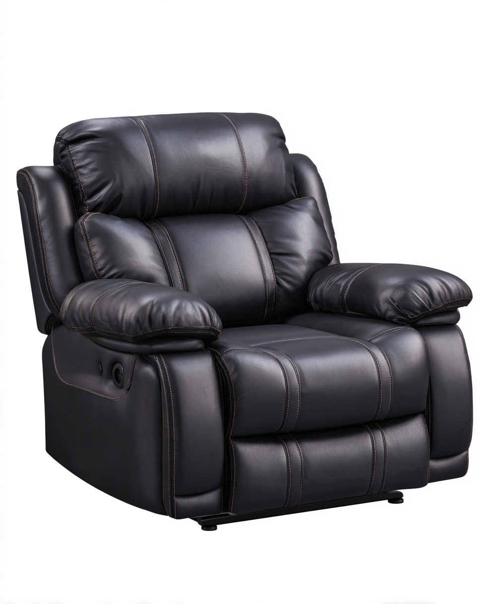 Fauteuil inclinable en similicuir noir avec rembourrage épais