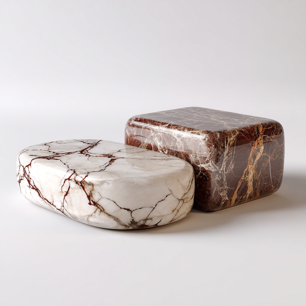 Tables basses rectangulaires en marbre poli (lot de 2)