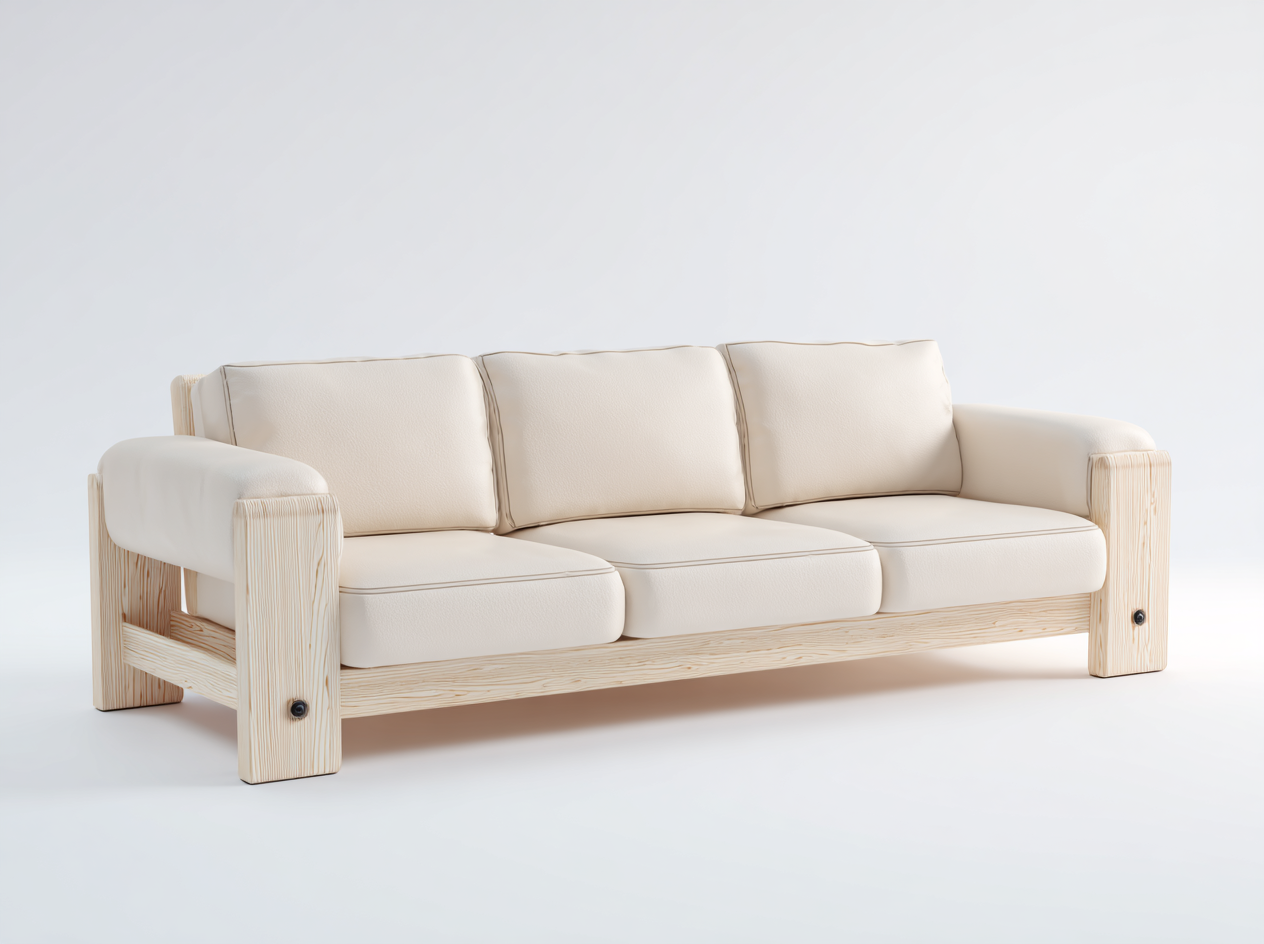 Canapé avec accoudoirs en bois et cuir