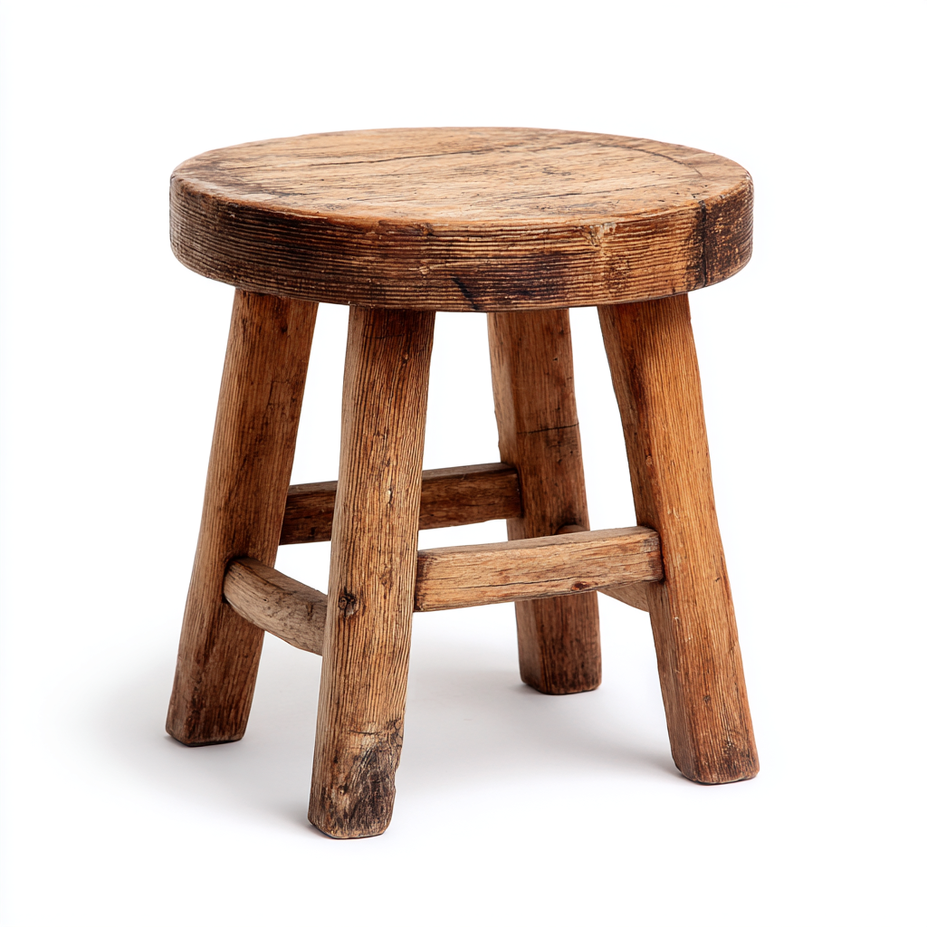 Tabouret rond en bois rustique à quatre pieds