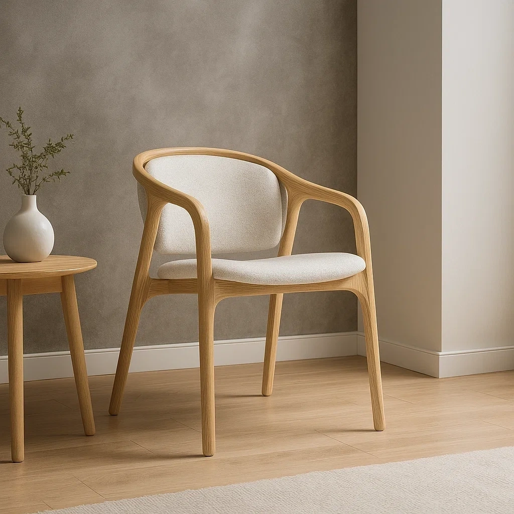 Chaise moderne en bois avec accoudoirs et assise rembourrée