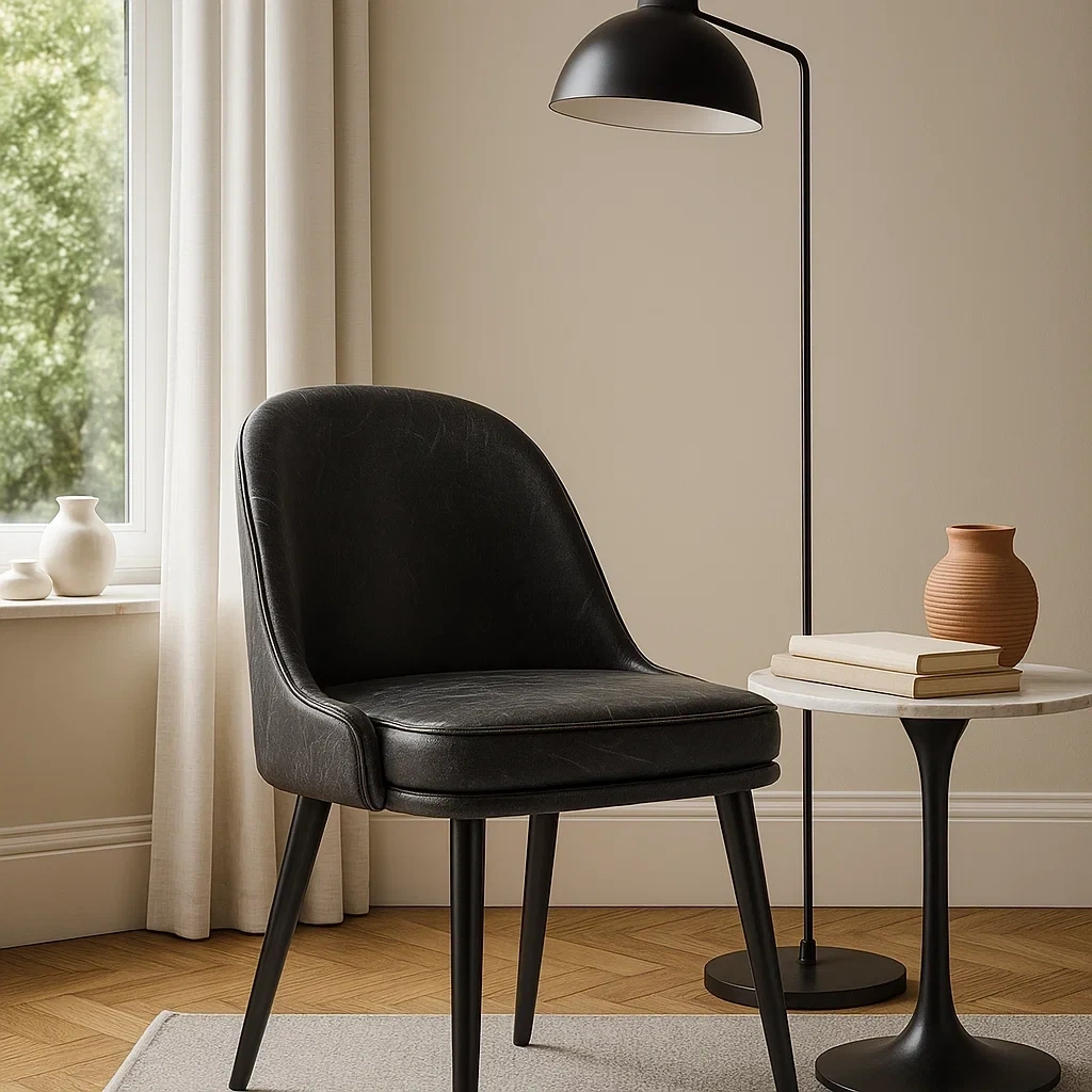Chaise de salle à manger moderne en similicuir noir mat