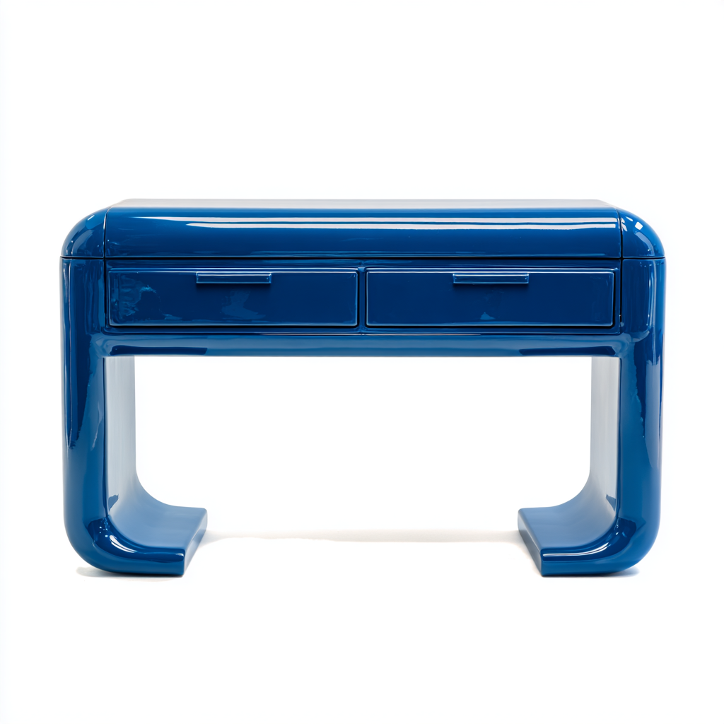 Console bleue moderne avec deux tiroirs