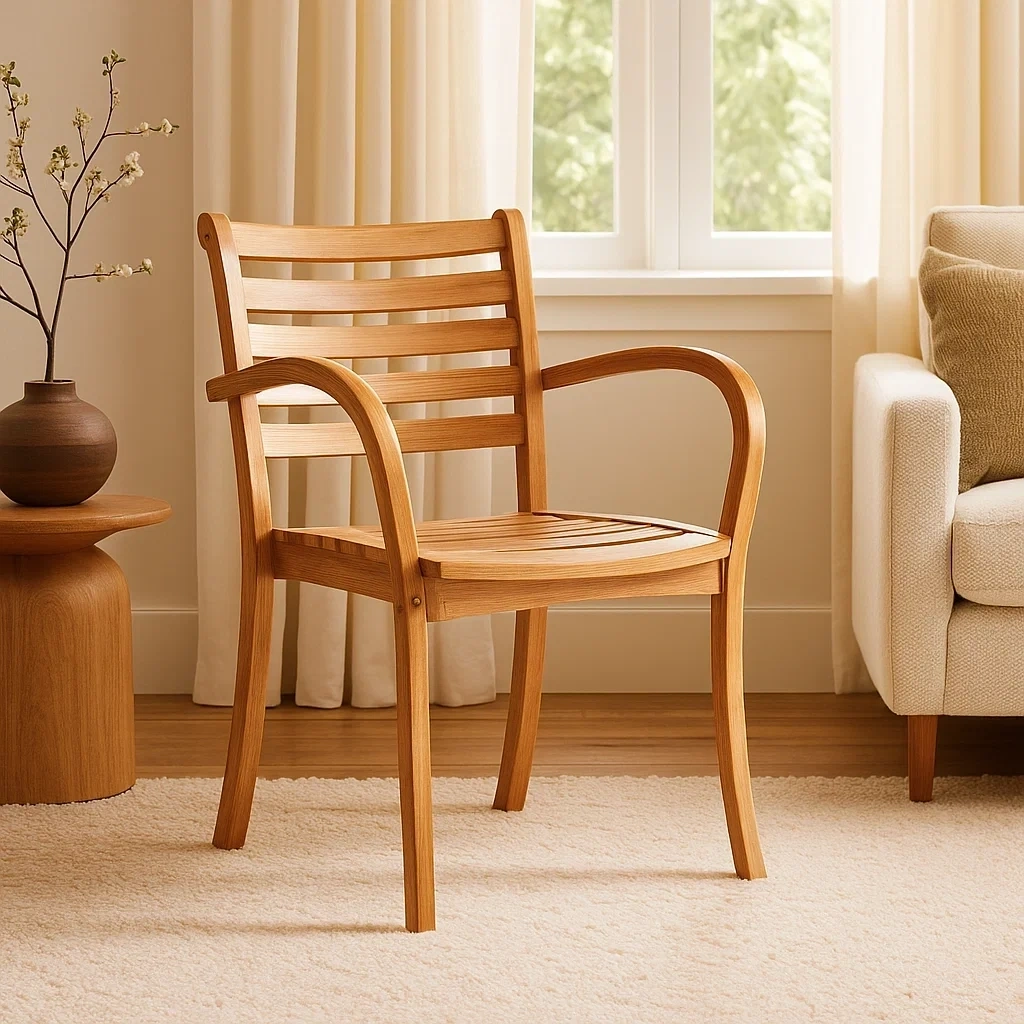 Chaise en bois massif avec accoudoirs incurvés