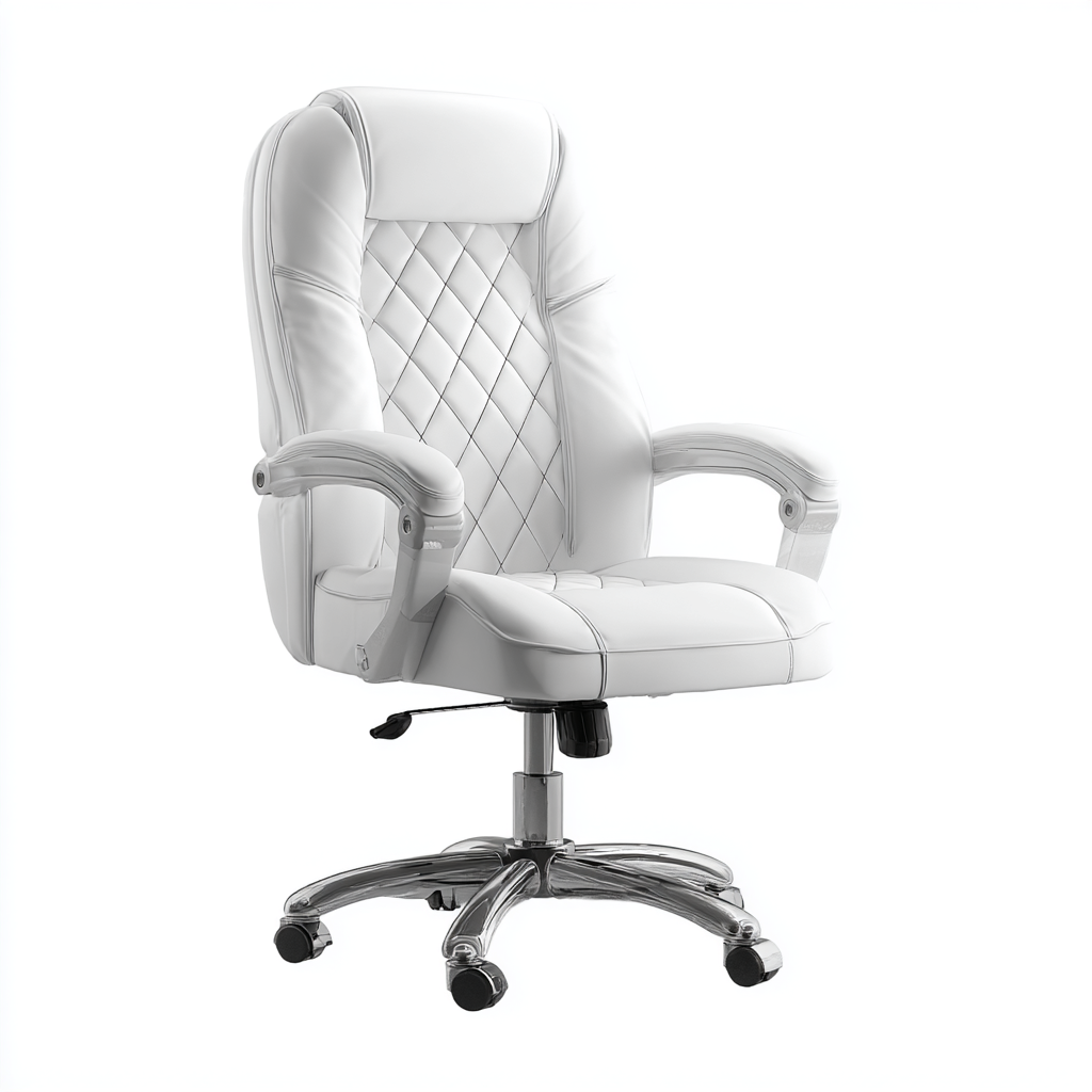 Chaise de bureau ergonomique en cuir blanc avec accoudoirs rembourrés