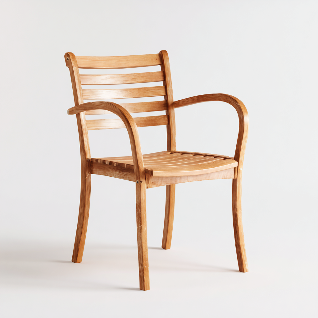Chaise en bois massif avec accoudoirs incurvés