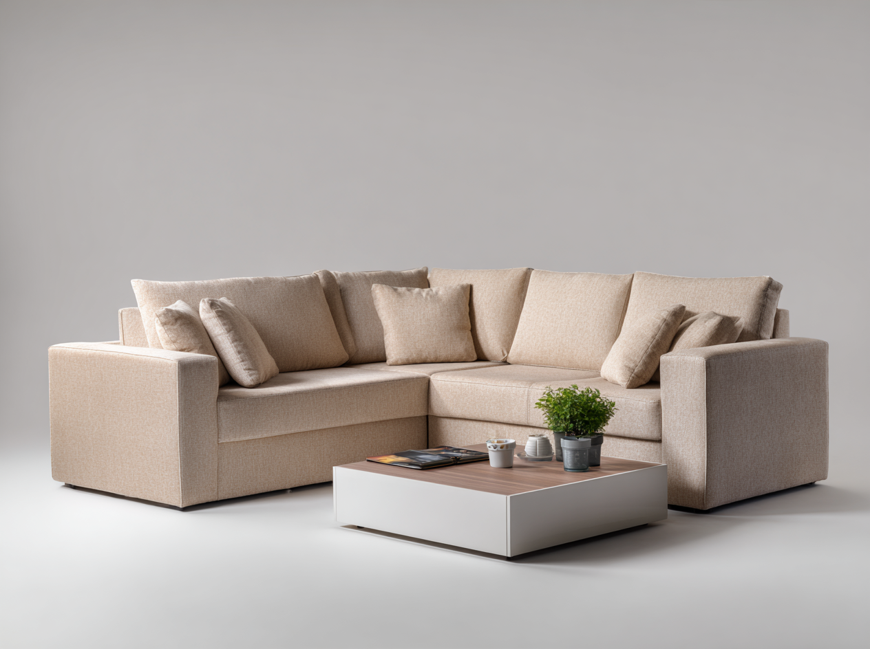 Canapé d'angle moderne avec accoudoirs et table basse