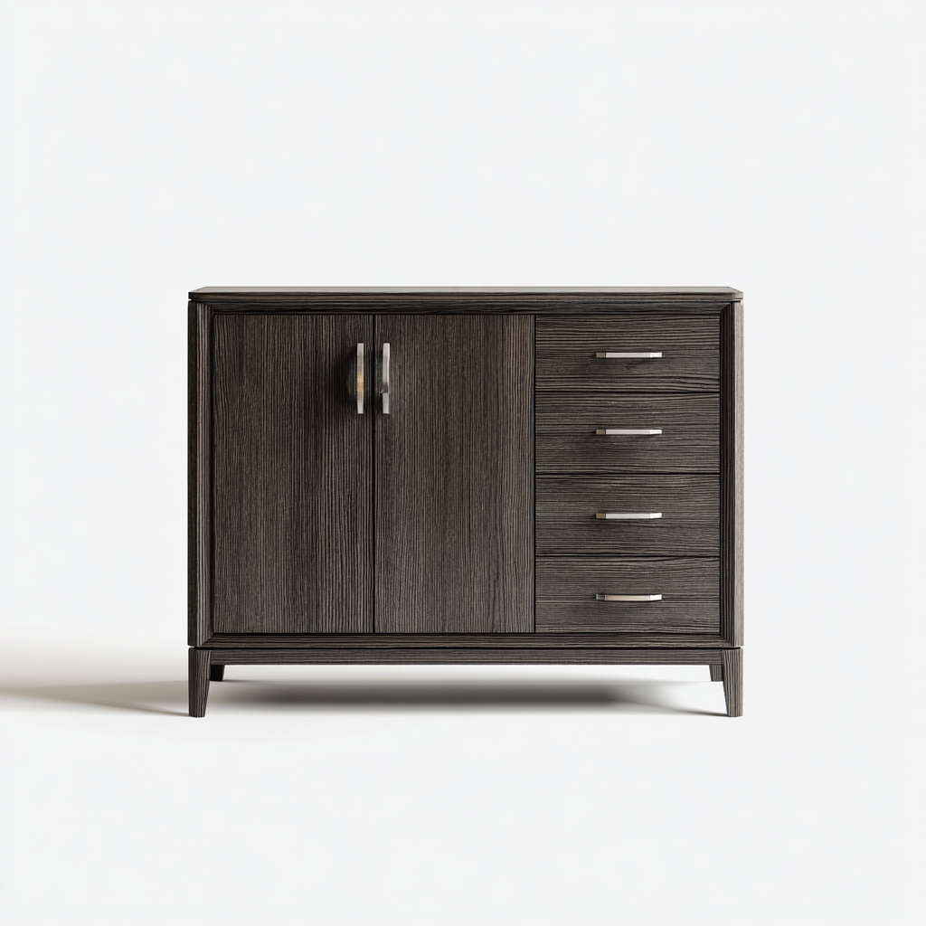 Armoire moderne en bois avec deux portes et quatre tiroirs