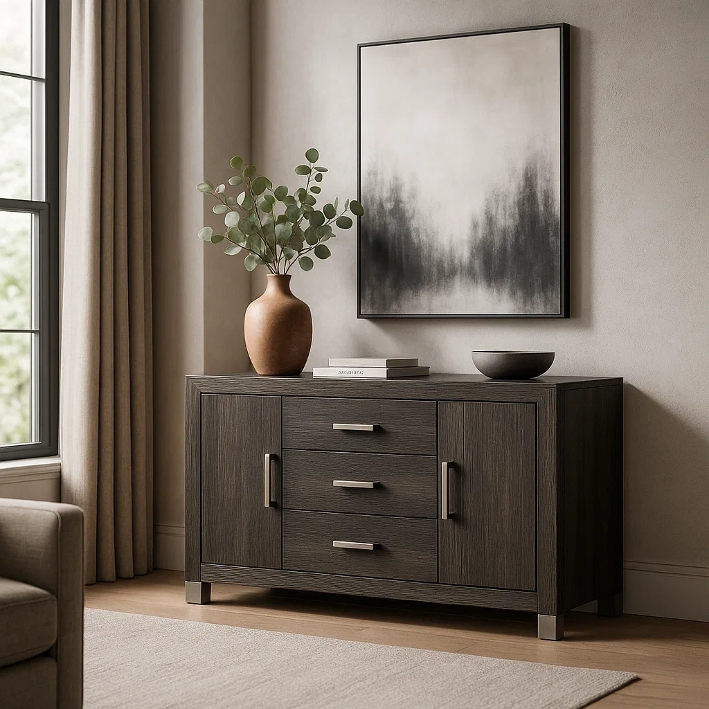 Buffet moderne en bois avec deux portes et trois tiroirs