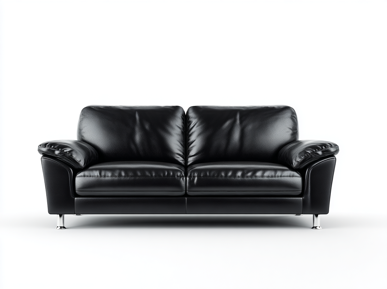 Canapé en cuir noir avec pieds chromés