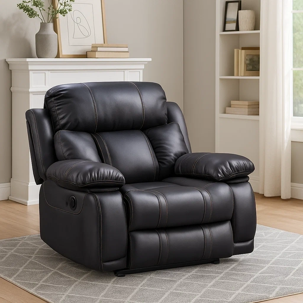 Fauteuil inclinable en similicuir noir avec rembourrage épais