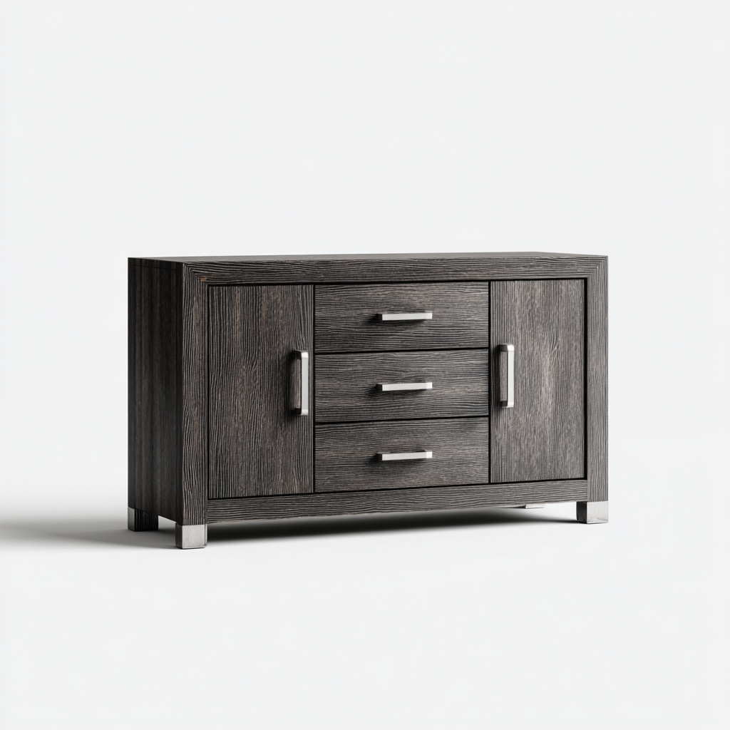Buffet moderne en bois avec deux portes et trois tiroirs