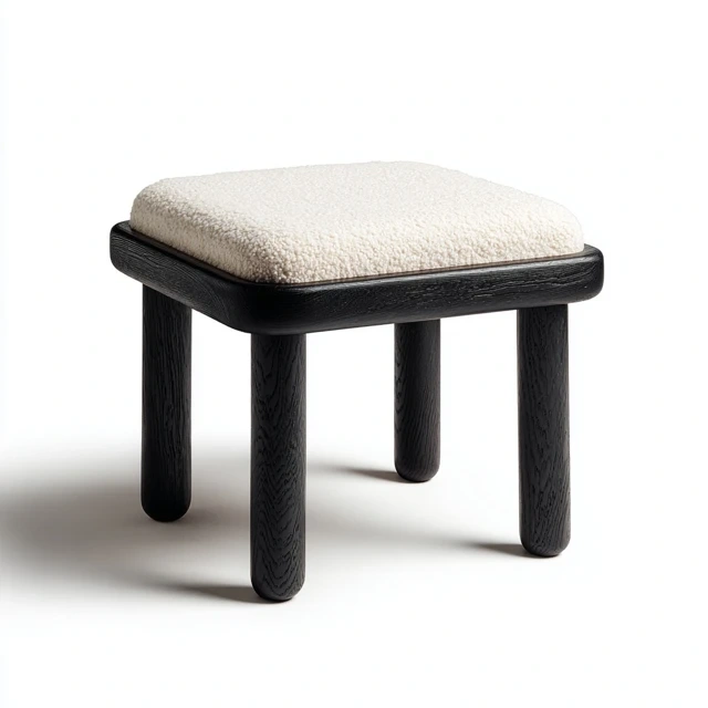 Tabouret en bois avec assise rembourrée en tissu bouclé