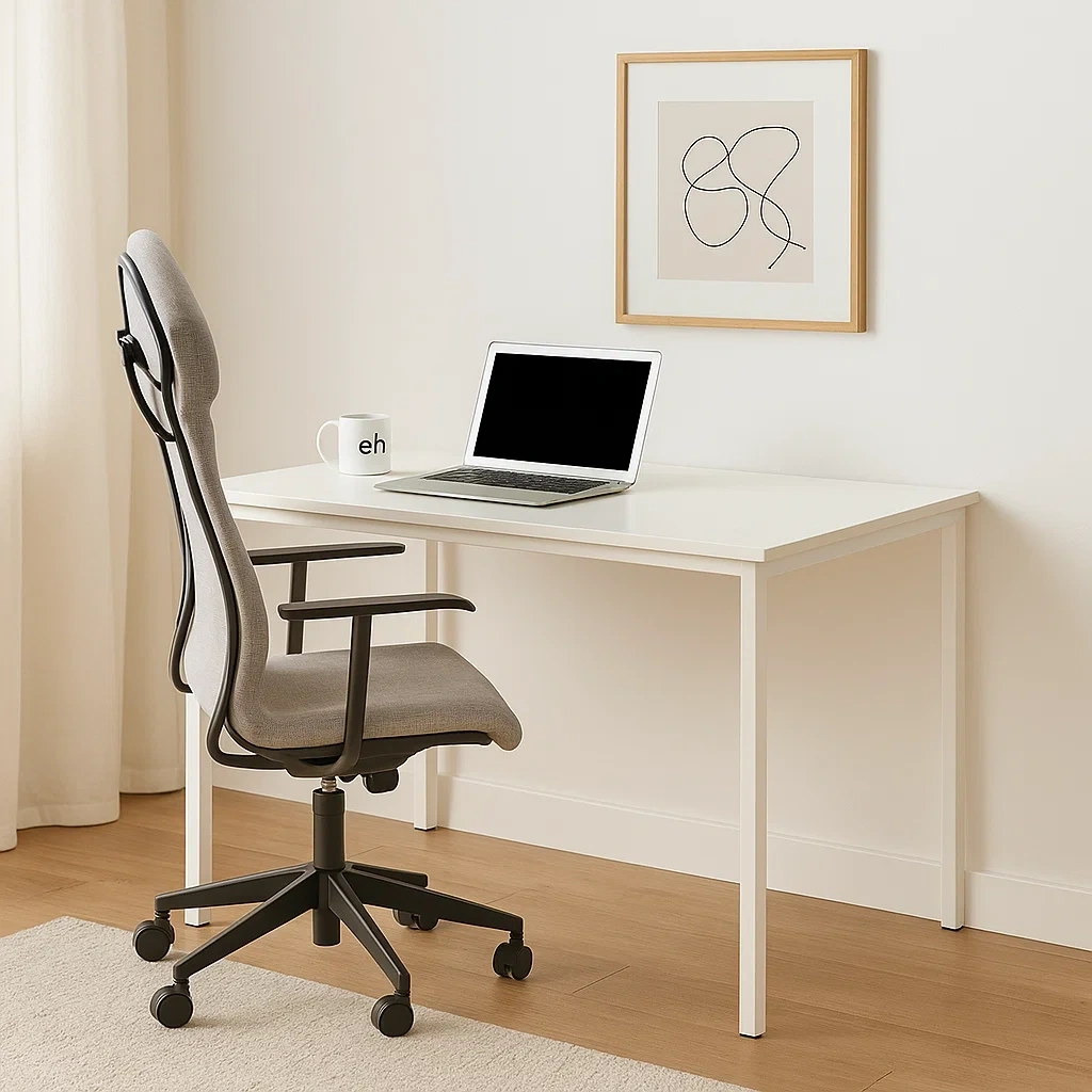 Bureau moderne minimaliste blanc avec structure en métal