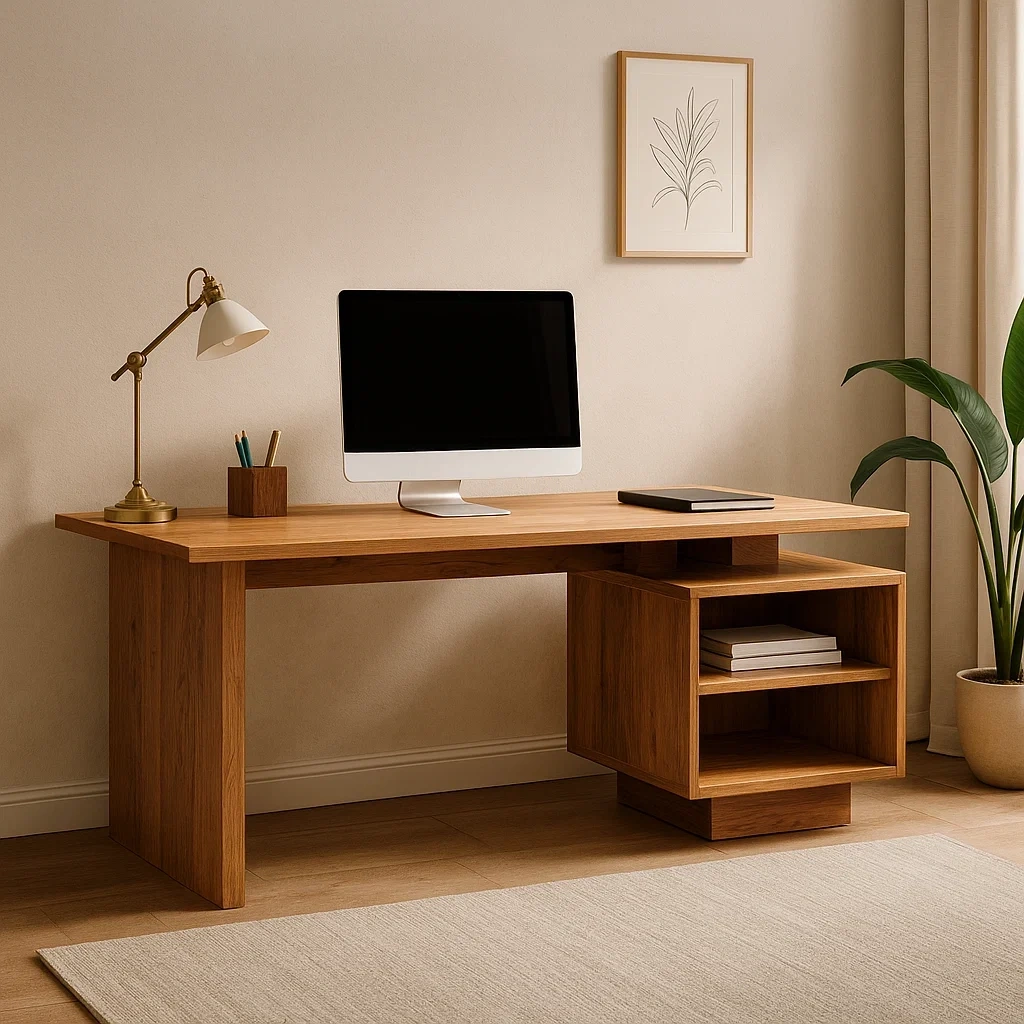 Bureau moderne en bois massif avec étagères ouvertes