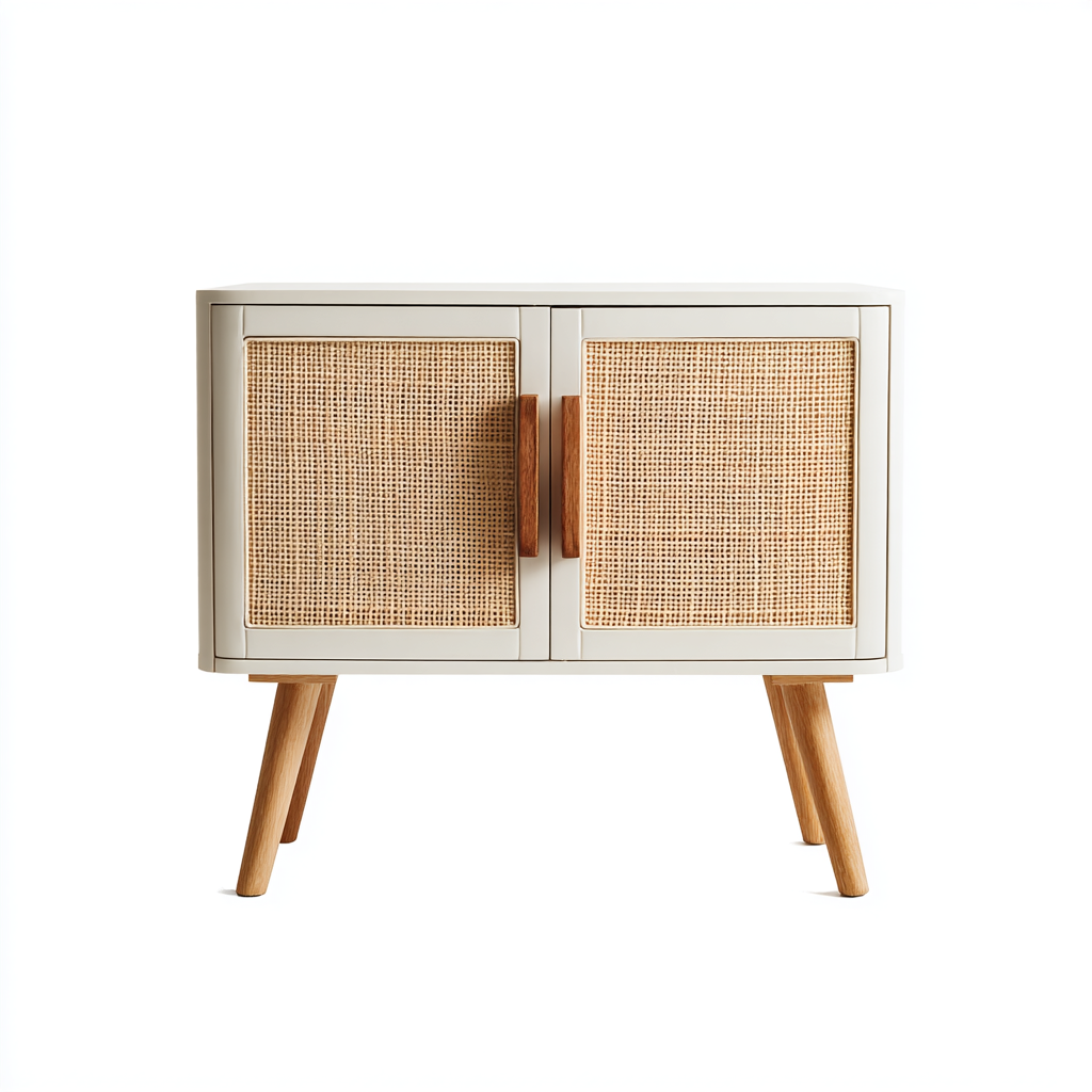 Buffet moderne en bois avec deux portes en rotin